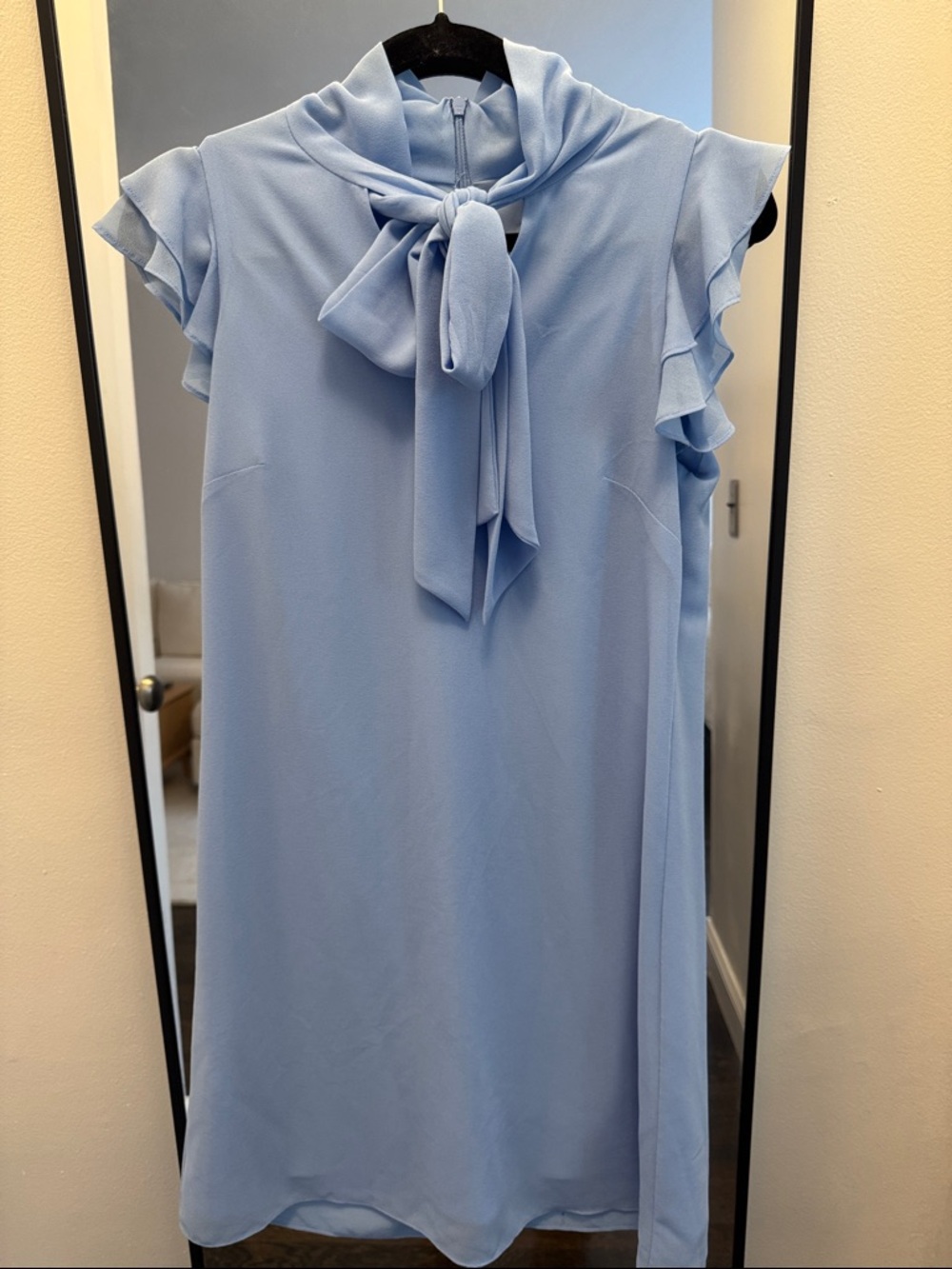 Vince Camuto Powder Blue Tie-Neck Flutter Sleeve Dress